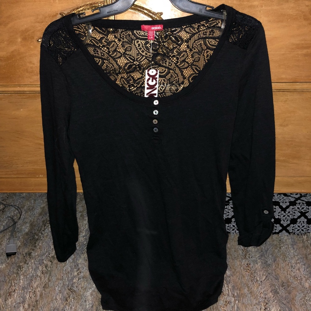 Black lace back half sleeve dress shirt